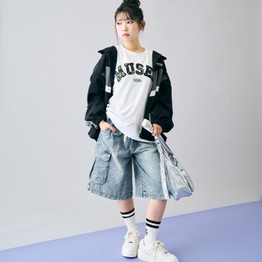 【LTXC】ハーフデニムカーゴパンツ