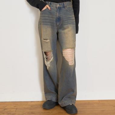 【LTXC】ダメージデニムワイドパンツ