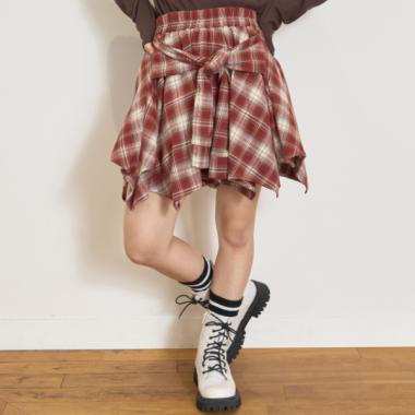 【LTXC】腰巻き風チェックキュロット