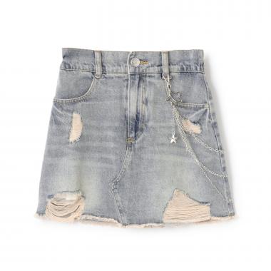 【LTXC】チェーンつきダメージデニムミニスカート