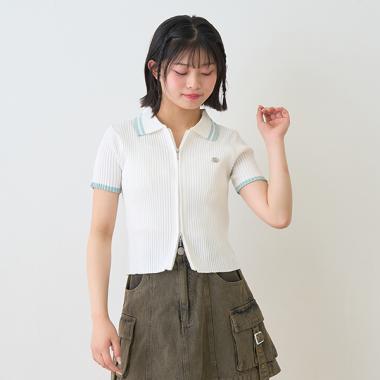 【LTXC】半袖衿ラインジップニット