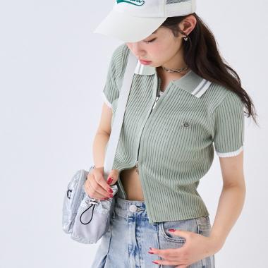 【LTXC】半袖衿ラインジップニット