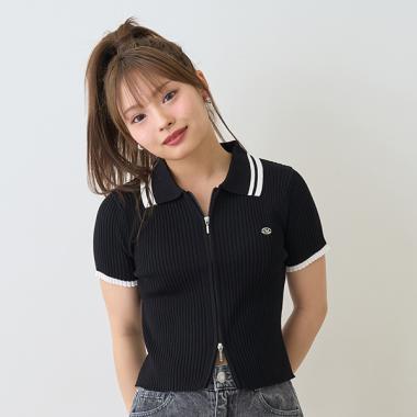 【LTXC】半袖衿ラインジップニット