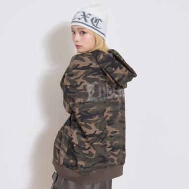 【LTXC】バックラインストーンルーズプルパーカー