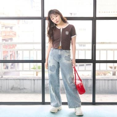 【LTXC】モチーフスプレーデニムワイドパンツ