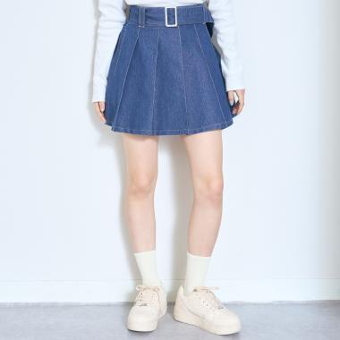 【LTXC】ベルトつきデニムプリーツスカート