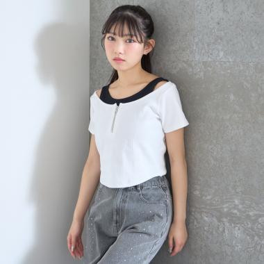 【LTXC/抗菌防臭】オフショルレイヤードテレコT