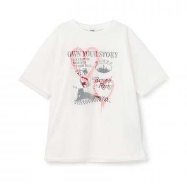 【LTXC】プリントメッシュレイヤード半袖Tチュニック