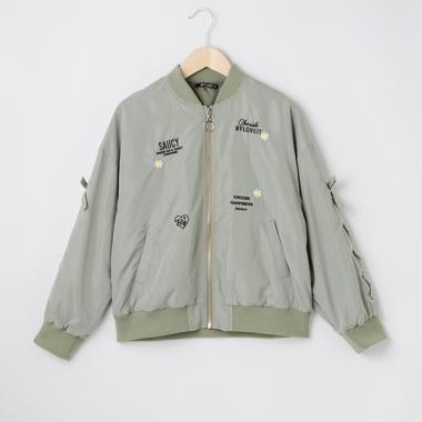 袖レースアップ刺しゅうチラシブルゾン