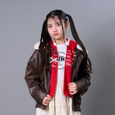 衿ファー合成皮革ジャケット