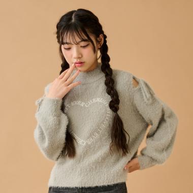 肩スリットモヘアーニット