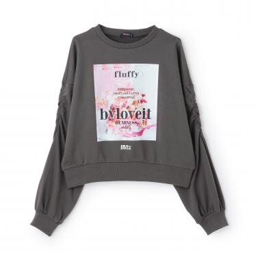 袖シャーリングケーキプリントプルオーバー