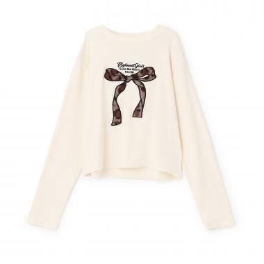 リボンパッチ長袖Tシャツ