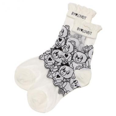 クマ柄クルーソックス