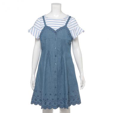 ボーダーTシャツ×デニムキャミワンピースセット