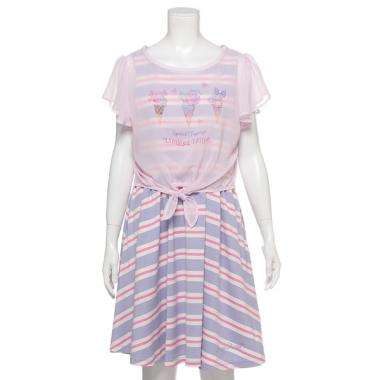 アイスプリントシフォンTシャツ×ボーダーワンピースセット