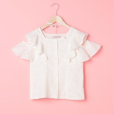 チョーカーつきシェル刺しゅうフリルブラウス