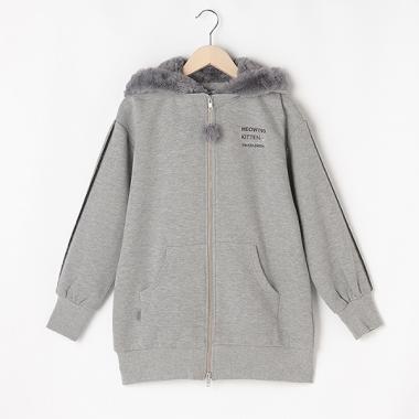 【人気商品再入荷】【直営店で取り扱い無し】 裏起毛 ネコ耳つきロングジップパーカー