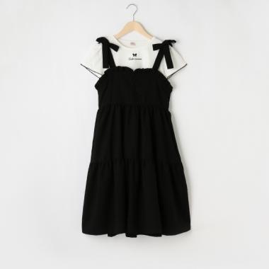 【リピート】【直営店で取り扱い無し】肩リボンワンピース×半袖Tシャツセット