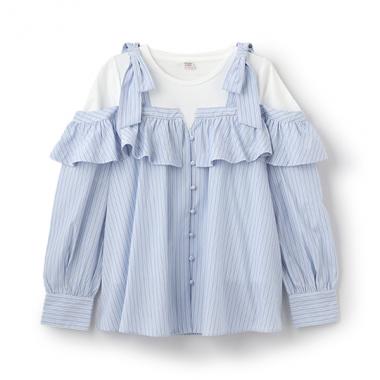 【人気商品再入荷】【直営店で取り扱い無し】ショルダーリボンレイヤード長袖シャツ