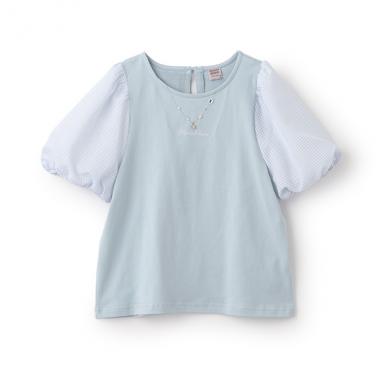 【人気商品再入荷】【直営店で取り扱い無し】チェックぽわん袖ネックレスTシャツ