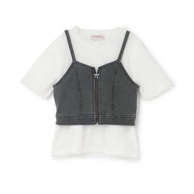 【人気商品再入荷】【直営店で取り扱い無し】デニムビスチェ＆レース半袖Tシャツセット