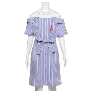 オーロラパッチつきストライプレイヤード風シャツワンピース