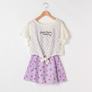 UVケア レースTシャツ×チェリー総柄ワンピース×パンツ水着3点セット【SWIM】