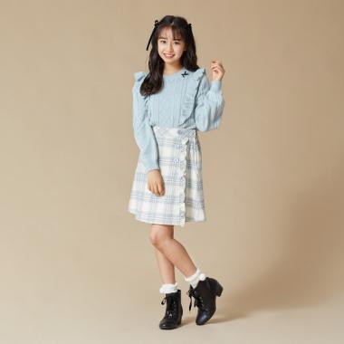 起毛チェック柄ラップ風フリルスカート