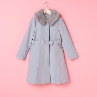 フェイクファー衿つきウールコート