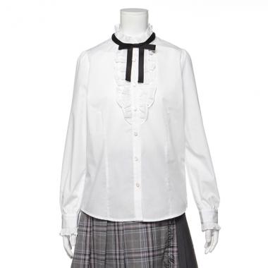 リボンタイつきスタンドフリルブラウス