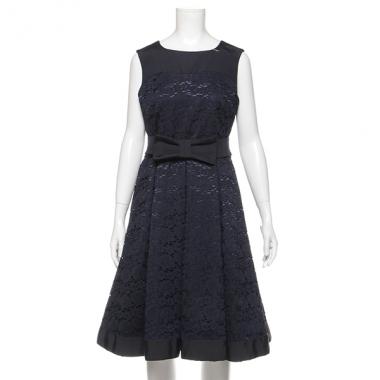 リボンベルトつきレース切り替えドレス