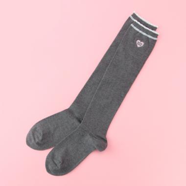 抗菌防臭 ハート刺しゅうラインハイソックス