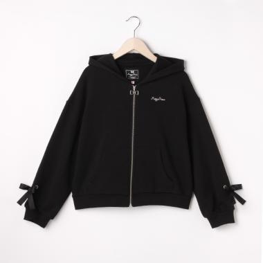 袖リボンフロントジップパーカ