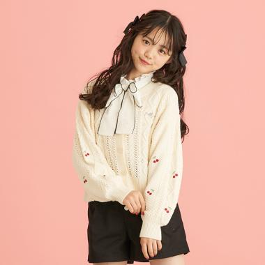 袖刺しゅうカーディガン