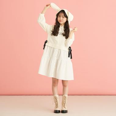 うさ耳フーディレイヤードワンピース