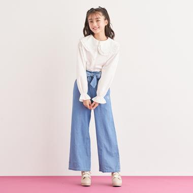 刺しゅう入りリボンワイドパンツ