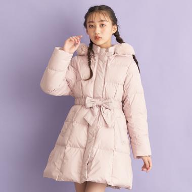 【撥水】リボンベルトガーリーロングダウン