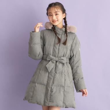 【撥水】リボンベルトガーリーロングダウン