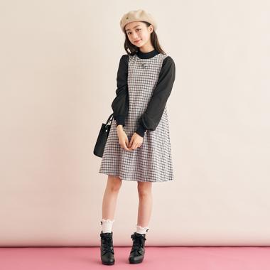 袖布帛ドッキングワンピース