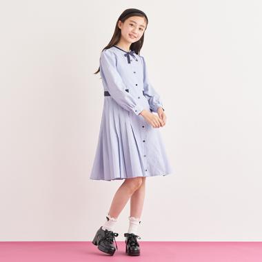 スタンドカラープリーツワンピース