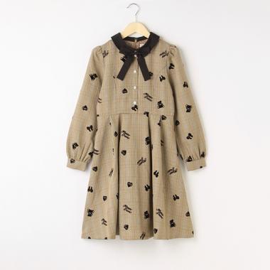 くま柄チェックワンピース