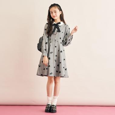 くま柄チェックワンピース