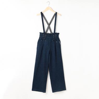 レースアップリボンつりつきロングパンツ