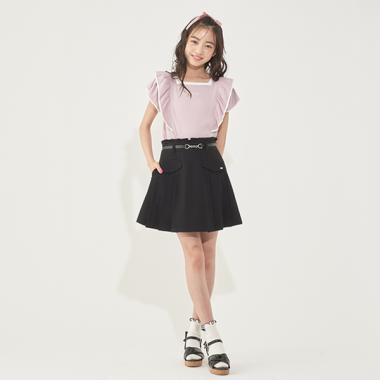 ビット合皮ベルトつき後ろプリーツスカパン