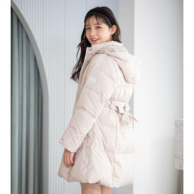 【撥水】ベルトつきリボンポケットロングダウンコート