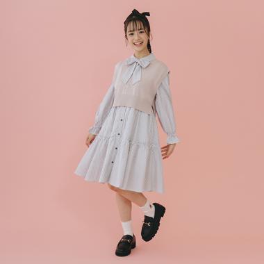 ニットベスト＆ティアードワンピースセット