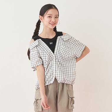 裾ドロストレイヤード半袖シャツ