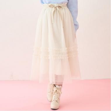 リボンベルトフリルチュールスカート