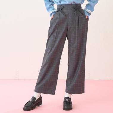 レースアップリボンあったか裏起毛ロングパンツ